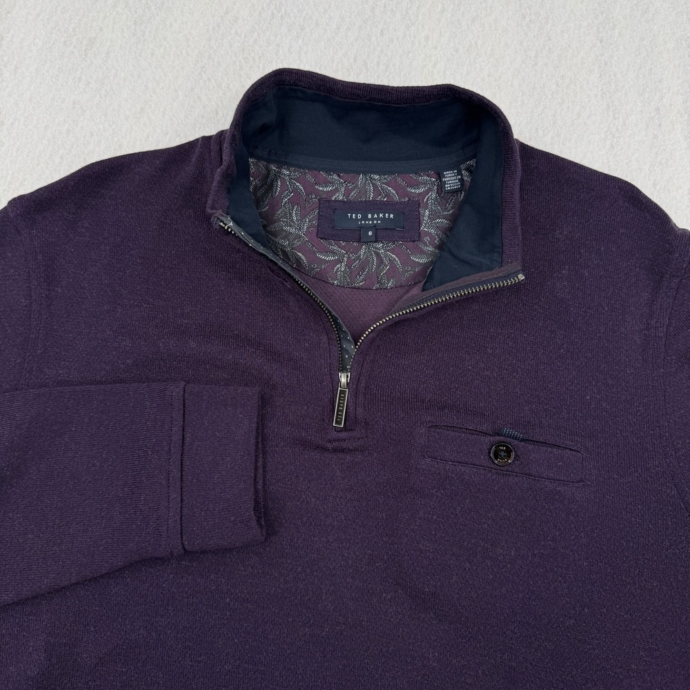 Ted Baker London Valerio Purple Quarter Zip Wool Blend Sweater Mens Size 6 (L)